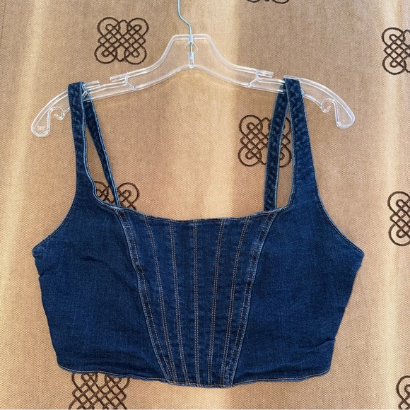 Banana Republic Sleeveless Stretch Denim Corset Top In Blue Dark Wash Size 6 - Picture 8 of 14